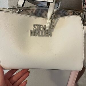 Steve Madden White Saffiano Dome Satchel with Silver Logo